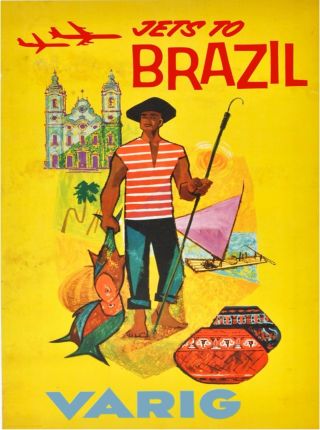 Jets To Brazil South America Vareg Airlines Vintage Travel Advertisement Poster