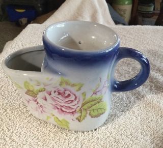 Vintage Porcelain Shaving Mug Flow Blue - Floral Scene,  Very