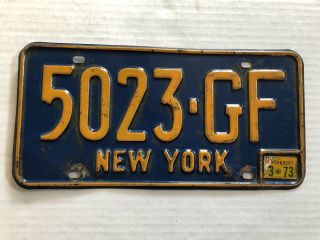 Vintage York State License Plate 1966 - 1973 Yellow On Blue 5023 - Gf