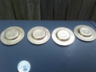 Vintage Set of 4 Solid Brass Ashtrays Etched Peacock Design Around Edges 4