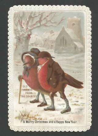 H49 - Anthropomorphic Robins - Goodall - Victorian Xmas Card - 1877