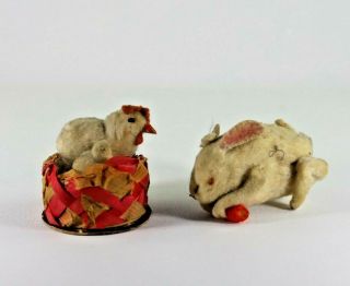 Antique Easter Cotton Batting Wadding Bunny With Carrot And Two Chicks On Basket