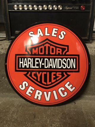 Porcelain Harley Davidson Enamel Sign 12” Round Steel Porcelain Motorcycle Bike