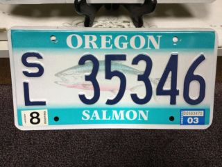 Authentic OREGON SALMON LICENSE PLATE SET SL No.  35346 Tagged 2003 DMV 3