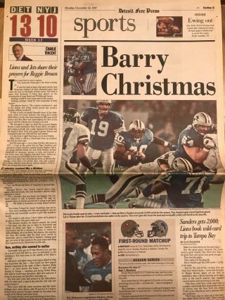 Barry Sanders Detroit Press Newspaper Detroit Lions Over York Jets