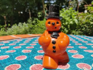 Vintage Orange And Black Plastic Snowman Candy Container