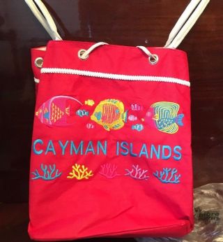 Cayman Islands Canvas Tote Bag W/colorful Fish,  Reef,  And Reeds