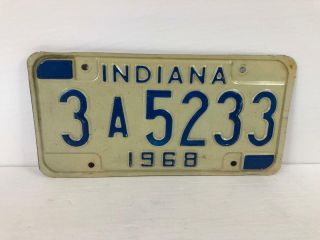 Vintage Rare 1968 Indiana Usa License Plate Blue On White