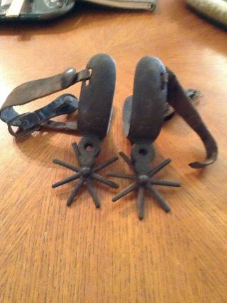 Old Vintage Mexican Cowboy Spurs With Leather Authentic