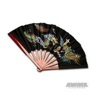 Bamboo Fan With Dragon & Phoenix Design - Kung Fu Japanese Chinese Asian Samurai