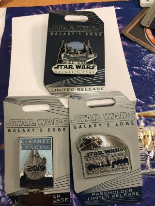 3 Disneyland Star Wars Galaxys Edge Opening Day Pins.