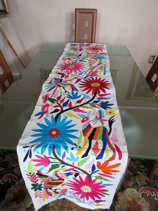 Mexican Otomi Embroidery Handmade Ethnic Mayan Art Table Runner 72 " X 15.  5 "
