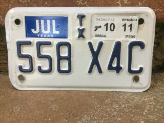 Texas Motorcycle License Plate Gregg County 558 X4c Embossed 10 11
