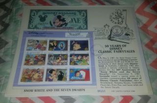 Disney Dollars 50 Years Fairytales 1987 Snow White First Day Stamp Card $1 Rare