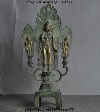 Old Tibet Buddhism pure bronze gild Tara Goddess Kwan - yin Guanyin Buddha Statue 4