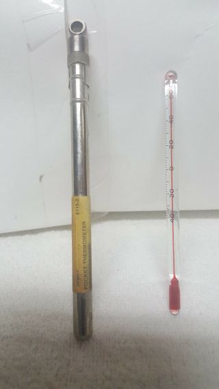 Vtg Hill Glass Thermometer In Metal Taylor Case W/ Pocket Clip / - 40 To,  60 F