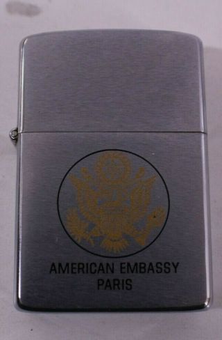 Zippo Lighter American Embassy Paris - Chrome