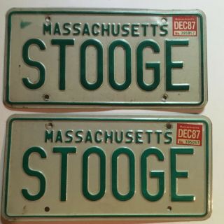 1987 Massachusetts Vanity License Plate Pair Plates Stooge Funny Perfect Gift