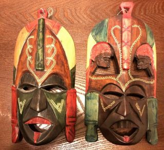 Two Wood Carved Tribal Masks Kenya