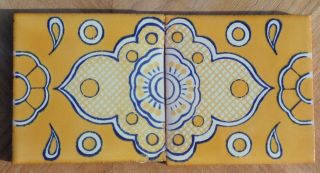 10 Talavera Mexican Pottery Tile 4 " X 4 " Border Liner Golden Yellow Off White