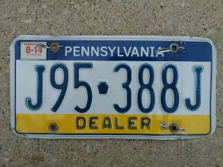 Pennsylvania Dealer 2014 License Plate Tag Latest Type Visit Tricolor J95388j Pa