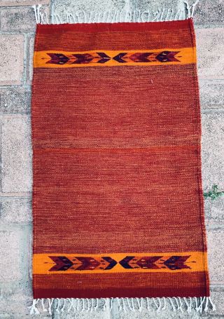 Zapotec Oaxacan Hand Woven Red Floor Mat Wall Hanging Wool Tapestry Rug