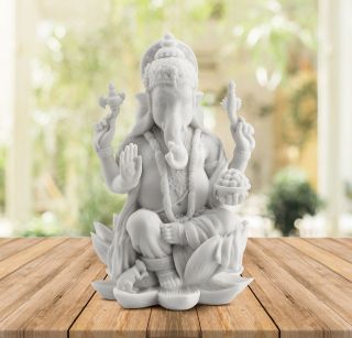 Rare Ganesh Ganesha Hindu Elephant God Of Success Statue White Figure Sculpture