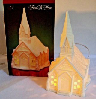 Vintage Lighted Church Jade Porcelain Illuminated Cathedral Steeple Christmas