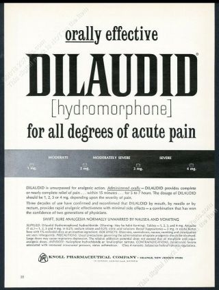 1968 Dilaudid Drug Knoll Pharmaceuticals Vintage Print Ad