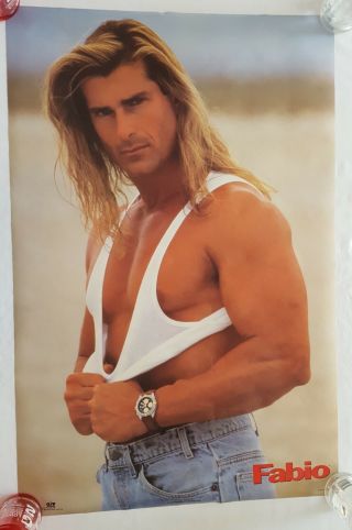 Rare.  Vintage Fabio Model Poster 23x35 " Romance Hot Sexy Man Gay 80s 90s (1992)