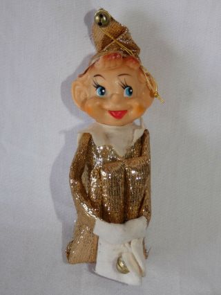 Vintage Christmas Knee Hugger Elf Gold Lame Shiny Sparkle Body Japan 9.  5 "