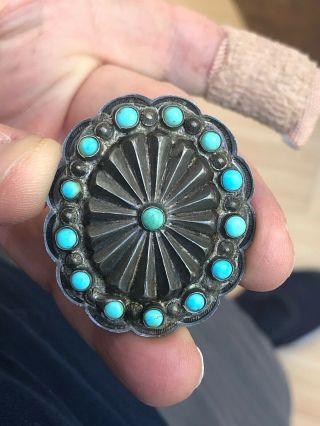 Rare Old Pawn Native American Navajo Turquoise & Sterling Silver Single Concho