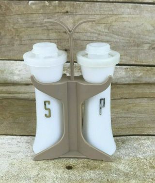 Vintage Tupperware Mini Salt And Pepper Shakers Set Hourglass With Stand 4 "