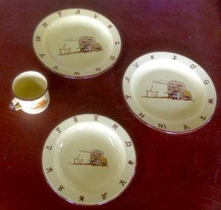 Vintage Monterrey Western Ware 10 " Plates,  Soup Bowl,  Cup.  Enamelware