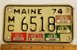 Maine Motorcycle License Plate Mc6518 From 1974 To 1981 White Background