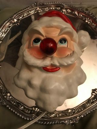 Vintage 1950’s Plaster Christmas Santa Face Light Up Nose Wall Display