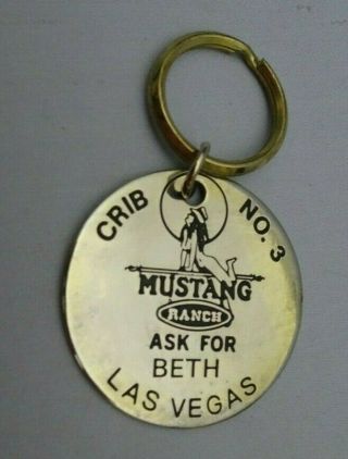 Vintage Mustang Ranch Brothel Crib 3 Brass Door Key Ring Nevada Ask For Beth