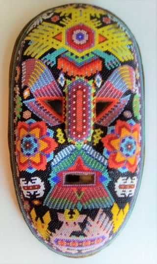 Large Hand - Made Huichol Beaded Mask - Mexican Art