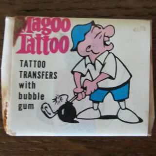 1967 Fleer Mr Magoo Tattoo Transfer 1 Cent Bubble Gum Piece Rare