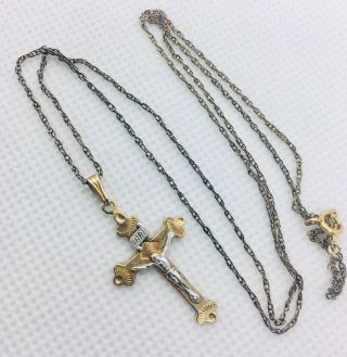 14k Gold Filled Inri Catholic Cross Pendant 2 Tone Antique Jewelry