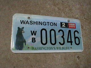 2009 Washington State Wildlife Bear License Plate,  Wb 00346,  Low Number