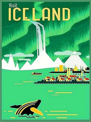 Visit Iceland Retro Home Wall Decor 2 Travel Advertisement Art Poster Print.