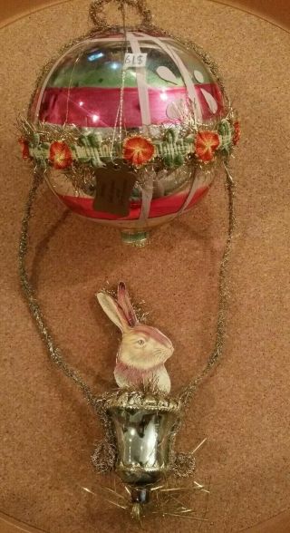 Dresden Star By Bethany Lowe Victorian Hot Air Balloon Rabbit Ornament Easter