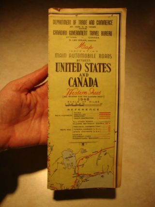 Vintage 1948 Map - Main Automobile Routes Between Usa And Canada