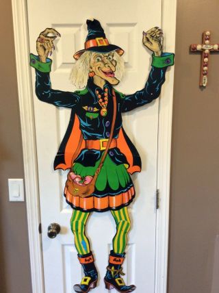 Vintage Beistle Halloween Wicked Witch Decoration Die Cut Jointed Cardboard 58 "