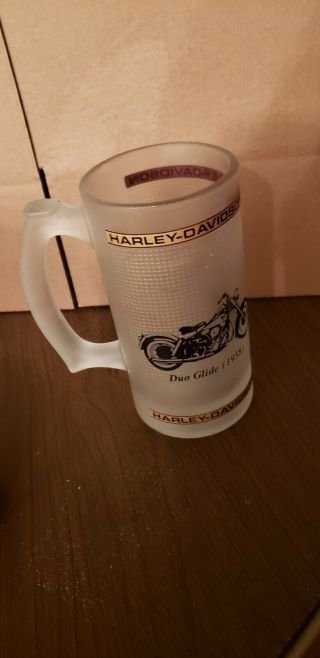 Harley - Davidson Frosted Mug With Duo Glide (1958) On It