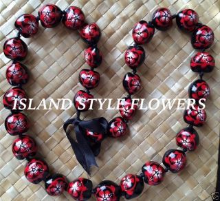 Hawaii Wedding Red Kukui Nut Lei Graduation Luau Hula Necklace Hibiscus Turtle