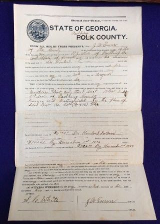 Vintage 1906 Paulding County,  Georgia Land Deed