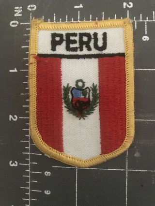 Vintage Peru Patch Heraldic Shield Crest Coat Of Arms Peruvian Country Lima Flag
