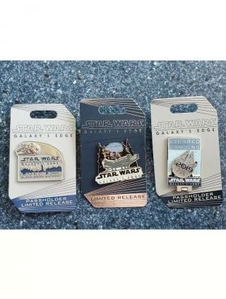 3 Disneyland Star Wars Galaxys Edge Opening Day Pins 2 Annual Passholder Ap